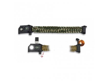 Náramek paracord s kompasem, píšťalkou a svítilnou CAMO