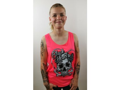Dámské Tílko BLACK HEART RIBON SKULL NEON (Velikost S)