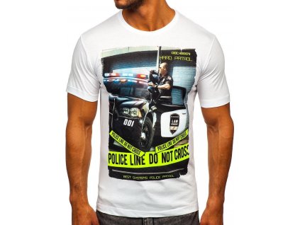 Bolf Pánské triko Police white (Velikost M)