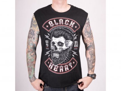 Pánské triko bez rukávů Black Heart Beard Skull (Velikost M)
