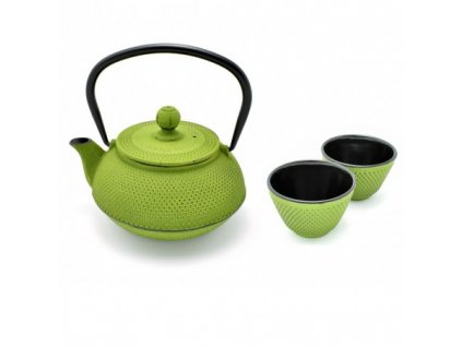 Litinová konvička Arare Green na čaj 600 ml + 2 šálky  + Sleva 100,- Kč při použití kódu "DELI100"