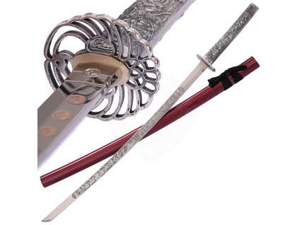 Katana Masamune s rytou rukojetí a leptanou čepelí