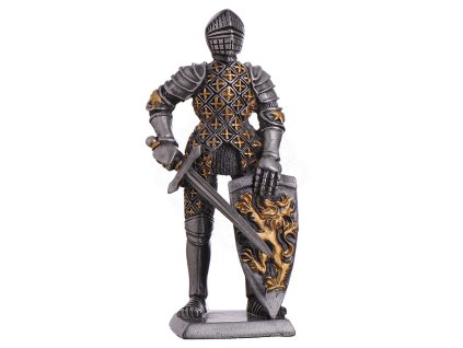 Cínový vojáček středověký rytíř se sekerou a štítem 110mm