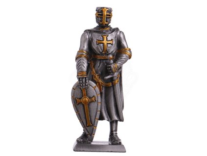 Cínový vojáček středověký rytíř templář se štítem a mečem 105mm