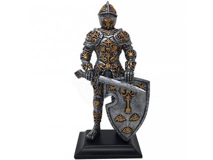 Soška rytíře s mečem a štítem zdobeným lilemi