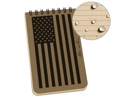 Blok voděodolný TOP-SPIRAL 3x5" notebook malý vlajka USA TAN