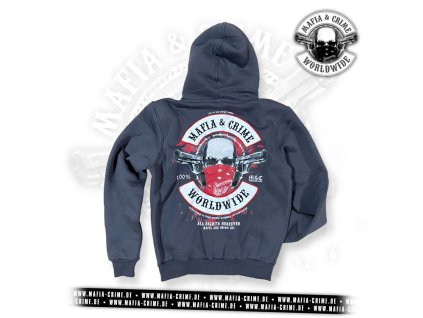 Pánská mikina se zipem Mafia & Crime Worldwide s maskou anthrazit (Velikost L)