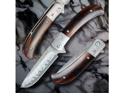 Lovecký zavírací damaškový nůž Dellinger Scorpion Ironwood Flipper SKD11  + Sleva 100,- Kč s kódem "DELI100"