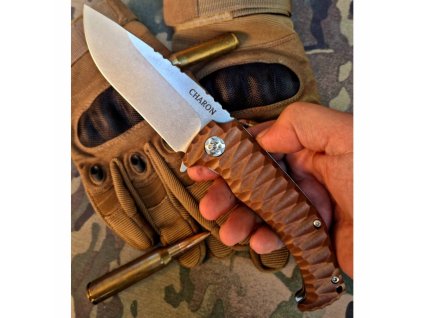 Zavírací nůž Dachs CHARON, stonewash N690, linerlock, axiální ložiska, hnědý  + Sleva 300,- Kč s kódem "DELI300"