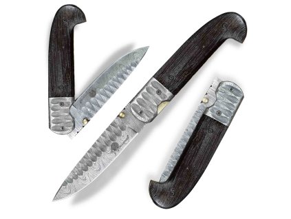 4713 10 lovecky zaviraci damaskovy nuz dellinger wenge sentinell s kozenym pouzdrem