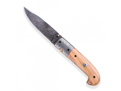 4854 9 lovecky zaviraci damaskovy nuz dellinger olive sentinell s kozenym pouzdrem j