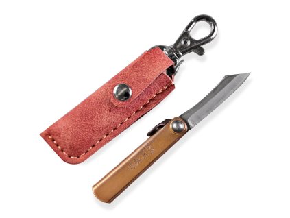 4872 12 japonsky tradicni zaviraci nuz higonokami mini s hnedym pouzdrem