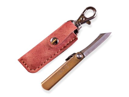 Japonský zavírací nůž Higonokami mini s hnědým pouzdrem