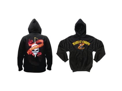 Mikina MARINES SKULL/RIBBON s kapucí ČERNÁ (velikost S)
