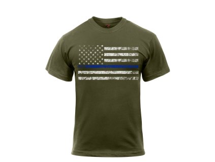 Triko THIN BLUE LINE US vlajka ZELENÉ (velikost M)
