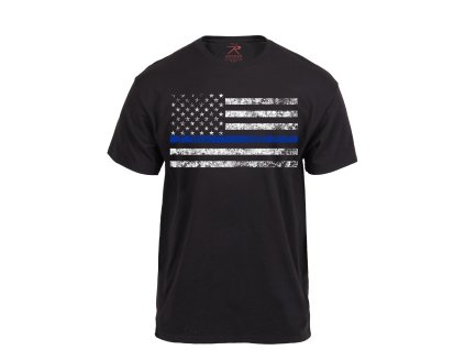 Triko THIN BLUE LINE US vlajka ČERNÉ (velikost S)
