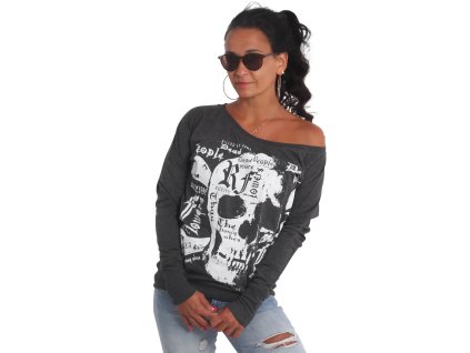 Dámské triko s dlouhým rukávem Yakuza Skull Script 11137 black mlj (Velikost L)