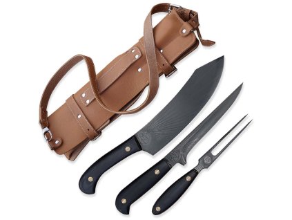 BBQ sada s vidlí Sandvik black Sun 340 mm v kožené brašně  + Sleva 300,- Kč s kódem "DELI300"