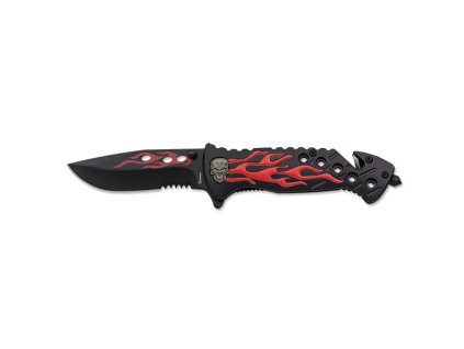 Nůž zavírací RED FLAME kombinované ostří ČERNO/ČERVENÝ