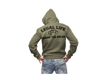 Pánská mikina s kapucí LEGAL LIFE Break the rules khaki