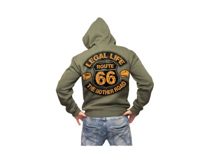 Pánská mikina s kapucí LEGAL LIFE Route 66 khaki