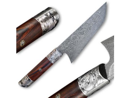 37033 luxusni damaskovy nuz gyuto 225 mm dellinger dragon sign engraved limited 24k zlato