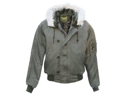 Bunda pilotní aljaška N-2B VINTAGE s kapucí ZELENÁ (velikost L)