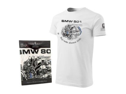 Triko s leteckým motorem BMW 801 BÍLÉ (velikost L)