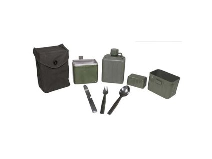 Láhev se sumkou jugoslávská (srbská) + pítko a příbor SET ZELENÁ