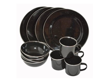 Nádobí WESTERN smaltová sada s lemem 12 ks ČERNÉ