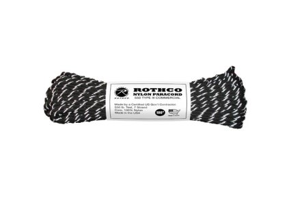 Šňůra PARACORD nylon 550LB ø 4 mm / 30 m ČERNÁ s refelxními nitkami