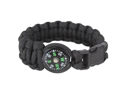 Náramek SURVIVAL PARACORD s kompasem ČERNÝ (velikost 8)