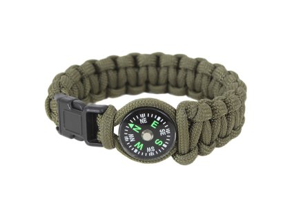 Náramek SURVIVAL PARACORD s kompasem ZELENÝ (velikost 7)