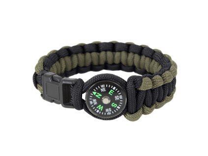 Náramek SURVIVAL PARACORD s kompasem ZELENO-ČERNÝ (velikost 9)