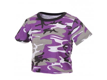 Triko dámské krátké CROP VIOLET CAMO