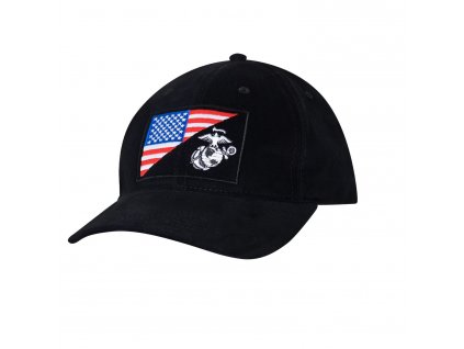 Čepice s vyšitým znakem USMC a US vlajky ČERNÁ