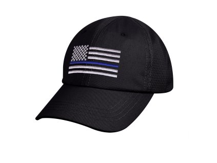 Čepice US vlajka SÍŤOVANÁ s modrou linkou ČERNÁ