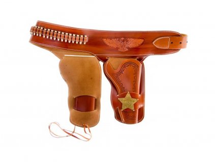 Kožené westernové pouzdro na pistoli s odznaky a 24 náboji  + Doprava zdarma na další nákup