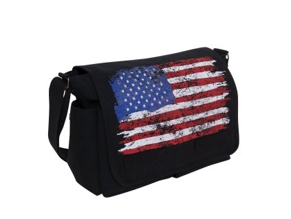 Taška DISTRESSED US vlajka plátěná ČERNÁ