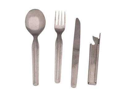 Příbor polní skládací NVA ocelový 4-dílný použitý