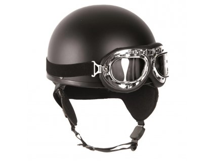 Helma motocyklová RETRO včetně brýlí ČERNÁ