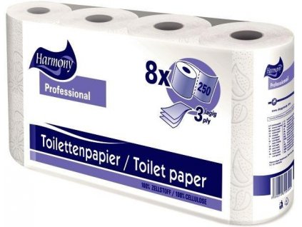 Toaletní papír (Tissue) Harmony Professional 3vrstvý bílý 250 útržků [8 ks]