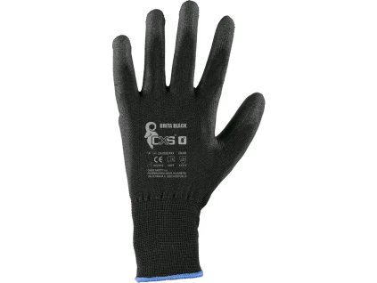 CXS BRITA BLACK rukavice máčené bezešvé - Černá