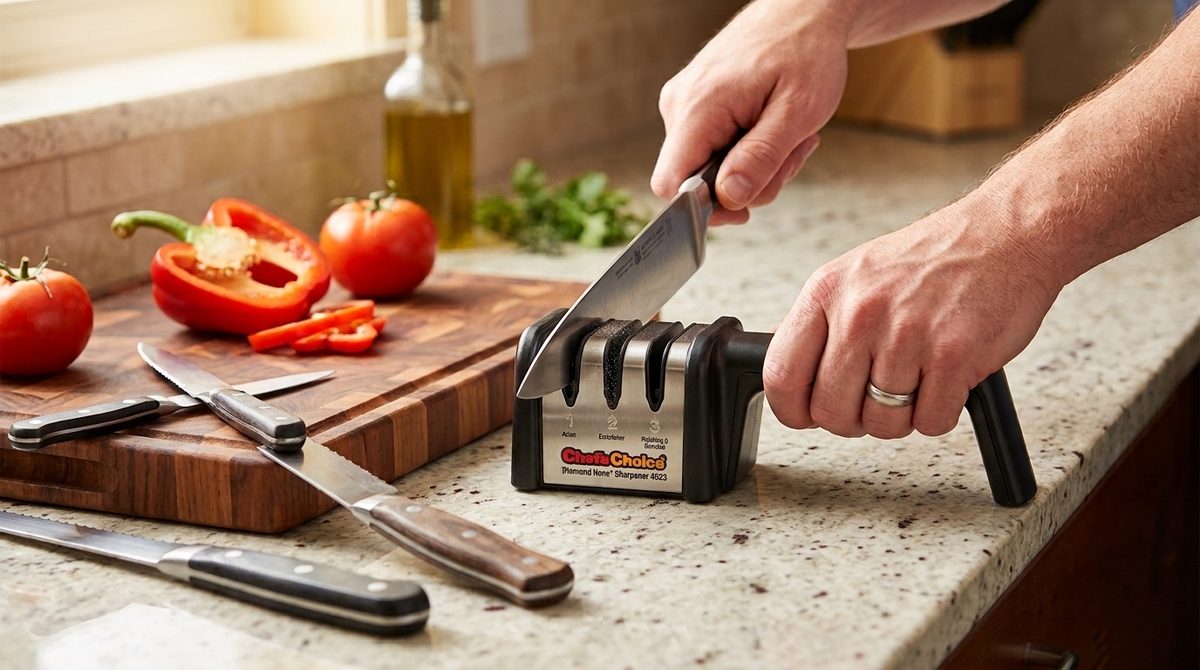 Broušení nožů – ostření kuchyňského nože brouskem Chef's Choice