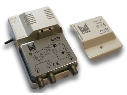 Alcad AI-133 zesilovač,1 vstup TV, 2 výstupy, zpětný kanál 0-65 MHz