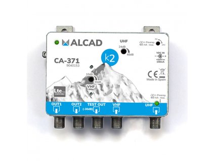ALCAD CA-371 zesilovač, 2 vstupy UHF-BIII/BI/FM, 2 výstupy, 110 dBµV