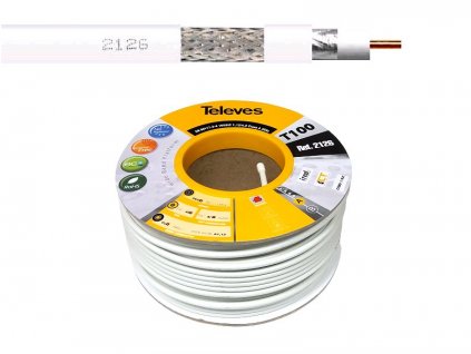 Koaxiální kabel Televes 2126 6,6mm, bílý, PVC, vnitřní vodič 1,13mm Cu, opletení Al, metrový prodej