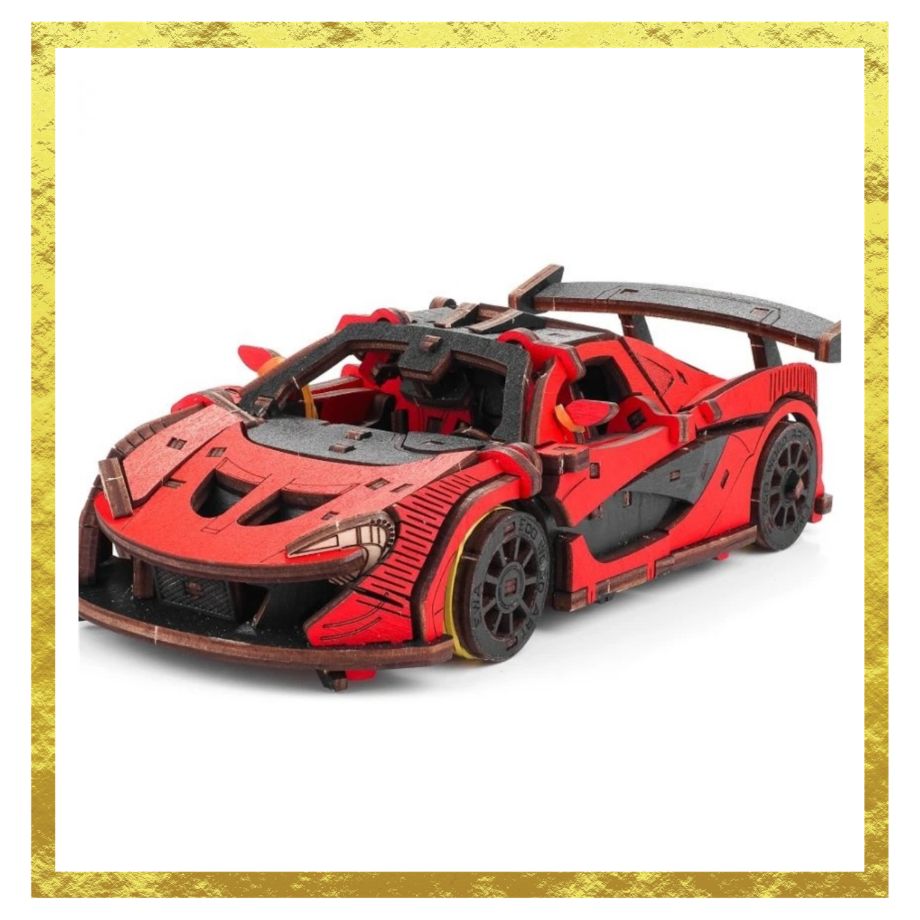 Dřevěná 3D stavebnice — Závodní auto červené