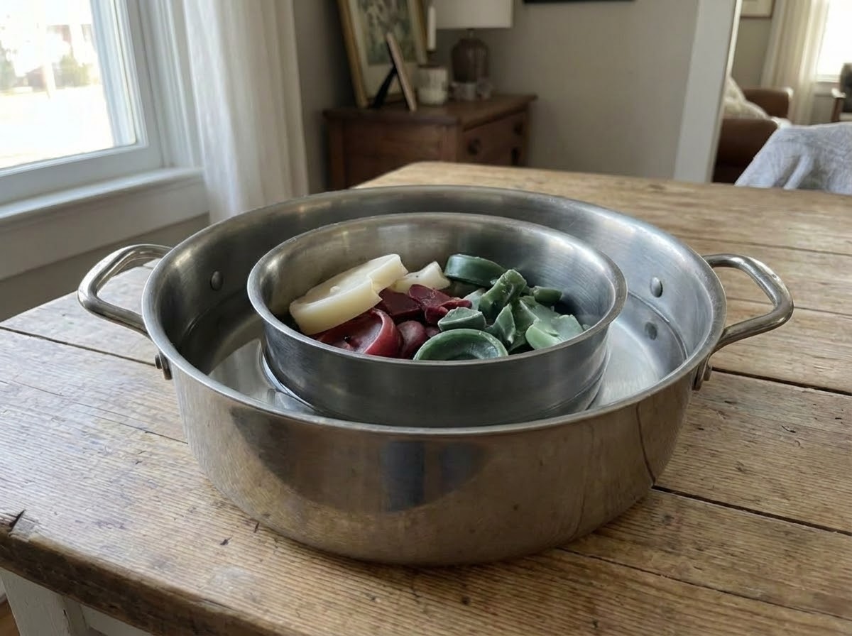 Zbytky svíček ve vodní lázni