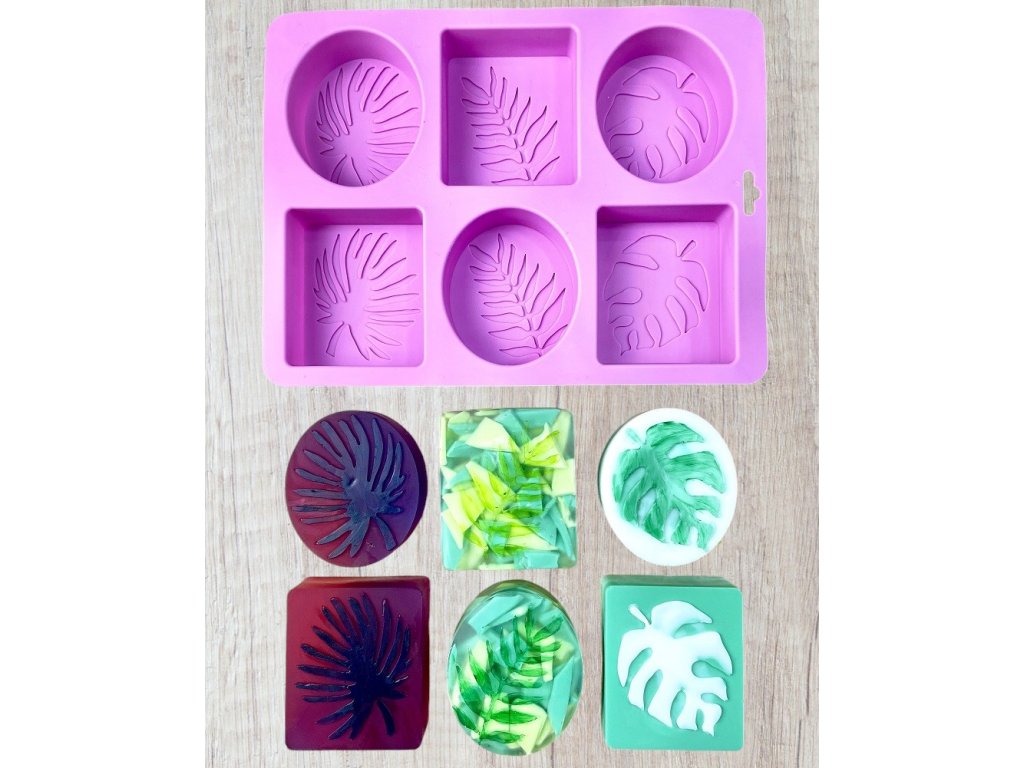 Silicone mold for making soap with a leaf pattern